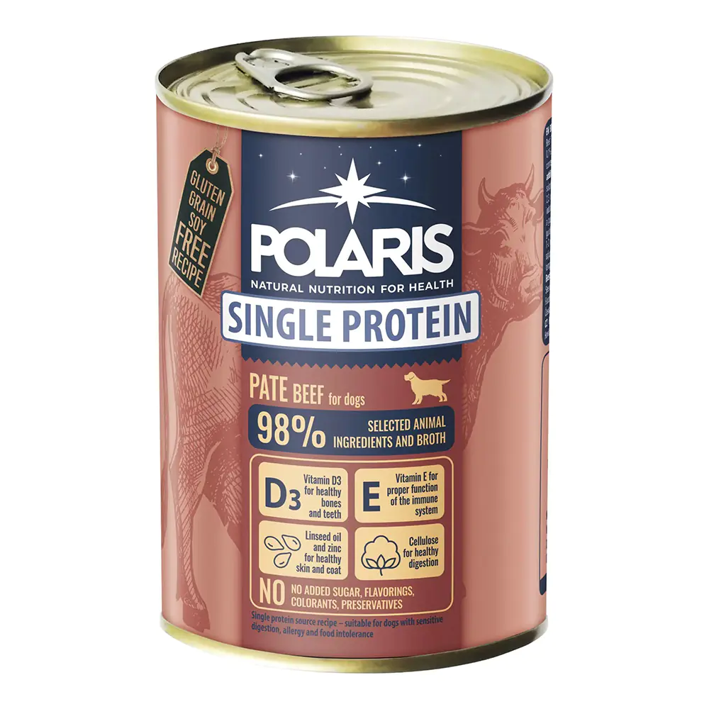 Polaris Single Protein Paté Hovězí – konzerva pro psy 400g